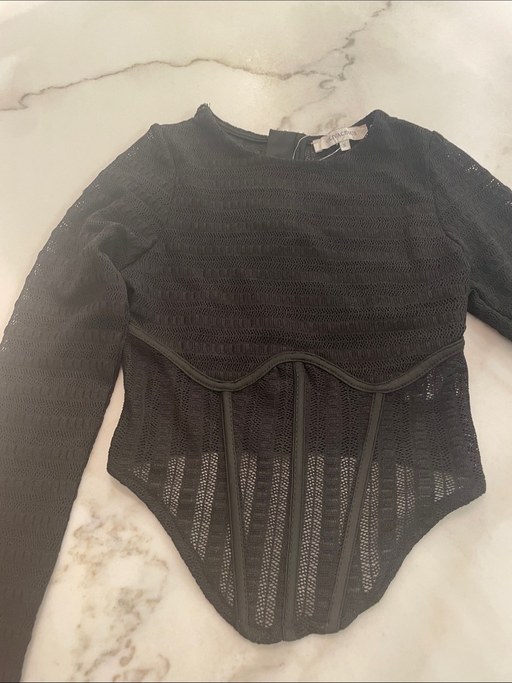 Olivaceous Black Lace Long-Sleeve Corset Top